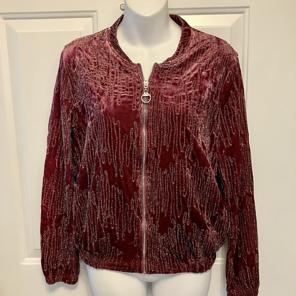 LOLA Italy Sz Medium Velvet Embroidered Jacket Pink Purple Metallic Jacket Women